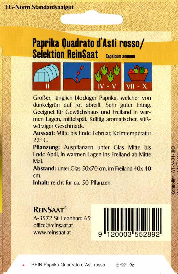 Saatgut Paprika Quadrato d'Asti Rosso -R-
