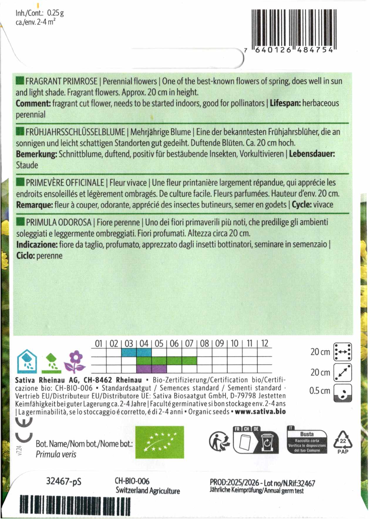 Saatgut Frühjahrsschlüsselblume Duftend -S- 